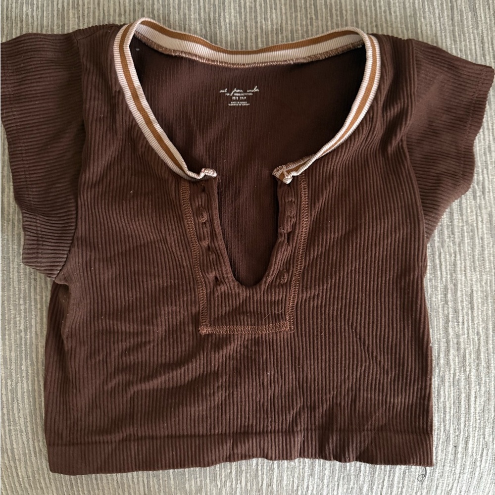 Urban outfitters Brown Ribbed Short Sleeve Top